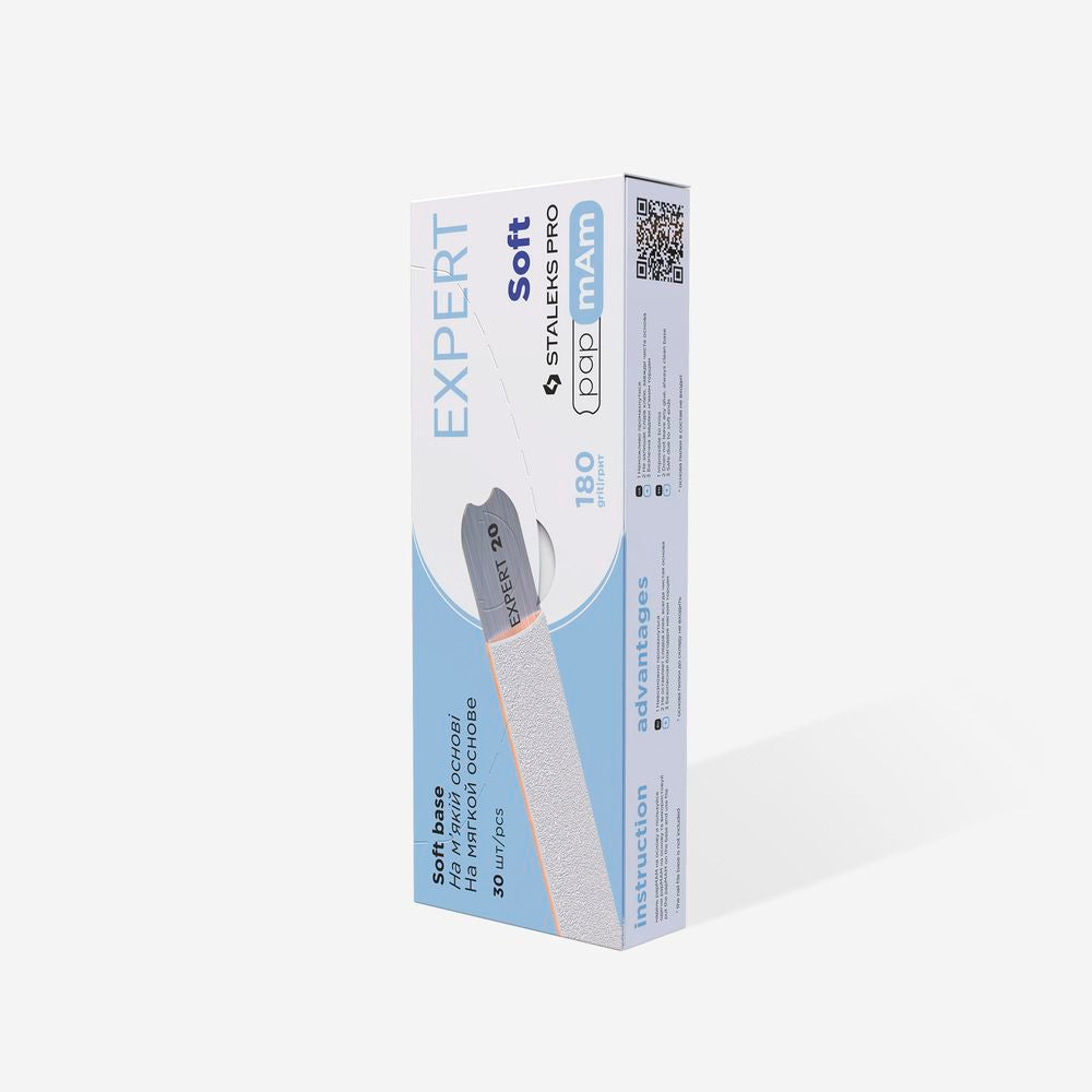 Adhesive nail files for straight base on a soft foam layer STALEKS EXPERT 20, 180 grit (25pc)
