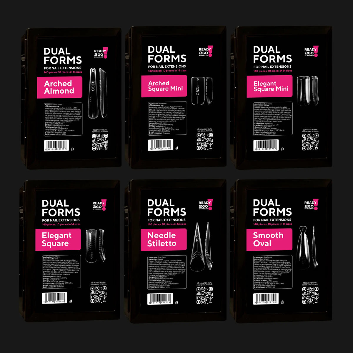 R2Go Set of 6 Dual Forms R2Go (Arched Almond, Arched Square Mini, Elegant Square, Elegant Square Mini, Needle Stiletto, Smooth Oval)