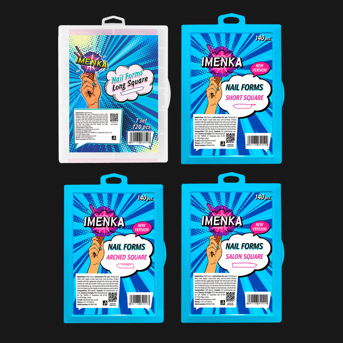 Imenka Pack of Imenka Nail Forms "Square" (Long Square v1, Short Square v2, Arched Square v2, Salon Square v2)