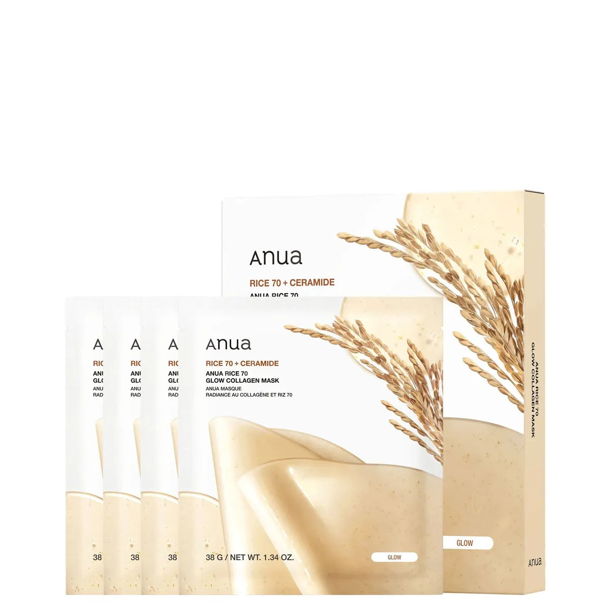 Anua Rice 70 Glow Collagen Mask — 4 Masks