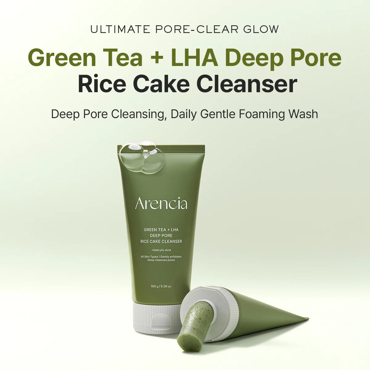 Arencia Green Tea + LHA Deep Pore Rice Cake Cleanser 150g — product image 2