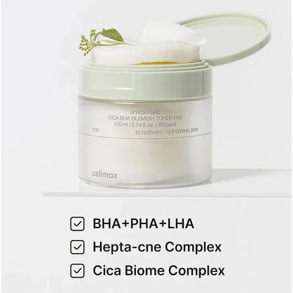 Celimax Ji Woo Gae Cica BHA Blaamilainen toner pad 60 kpl — Tuotekuva 3