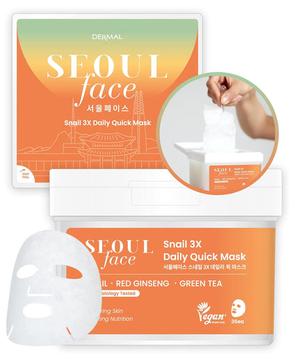 DERMAL Escargot de Séoul 3 X Masque rapide quotidien 36 pcs — Photo du produit 1