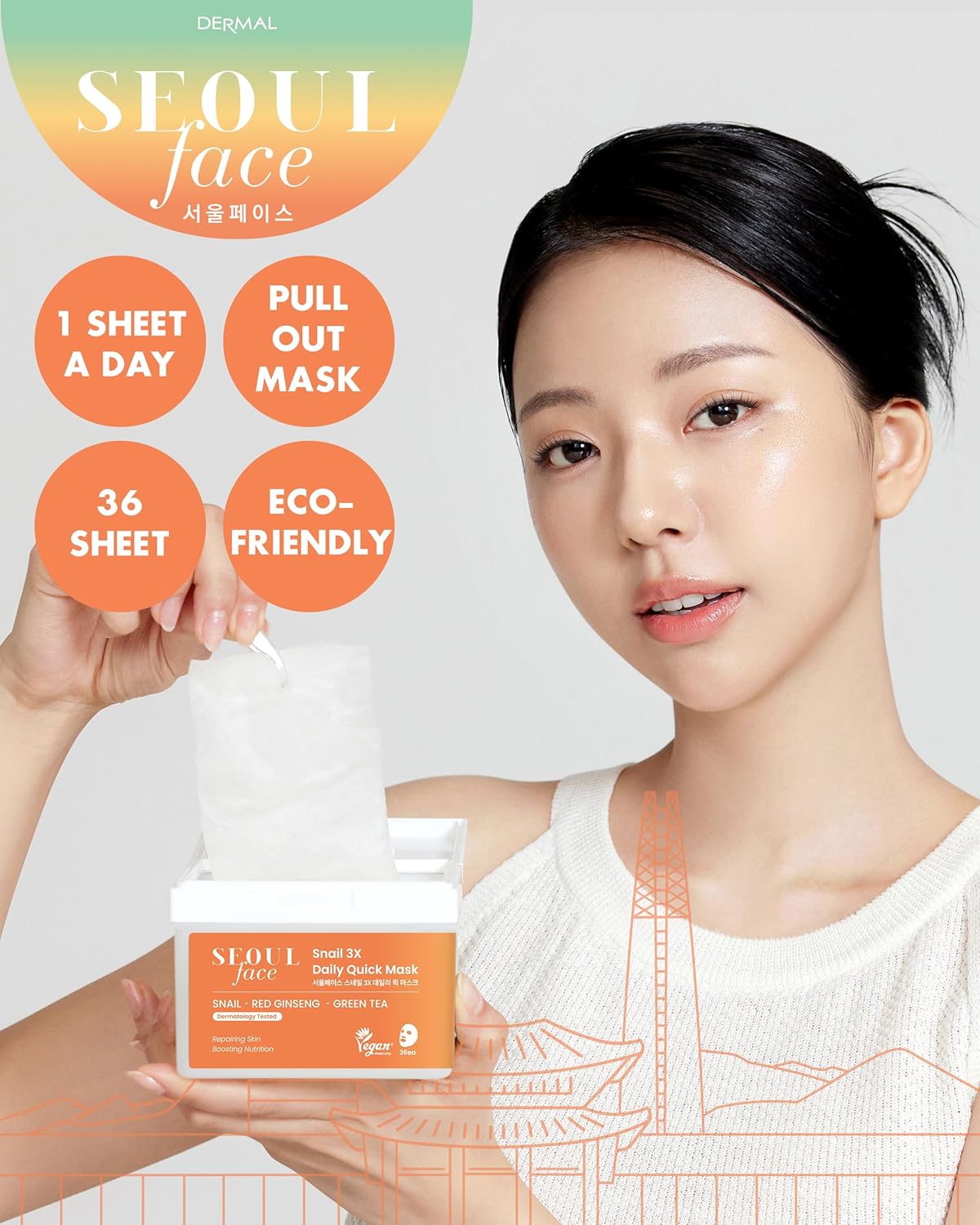 DERMAL Escargot de Séoul 3 X Masque rapide quotidien 36 pcs — Photo du produit 2