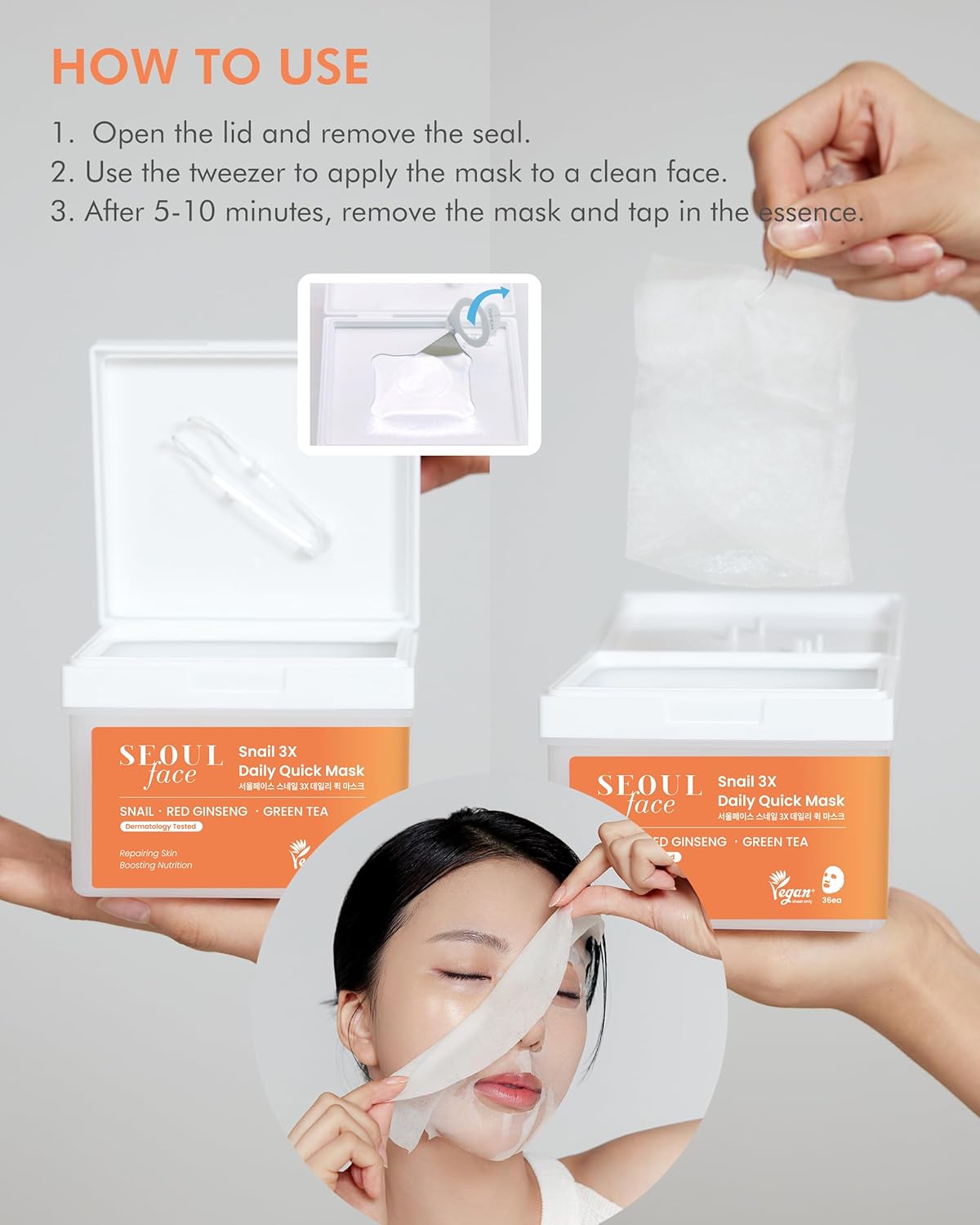 DERMAL Escargot de Séoul 3 X Masque rapide quotidien 36 pcs — Photo du produit 6