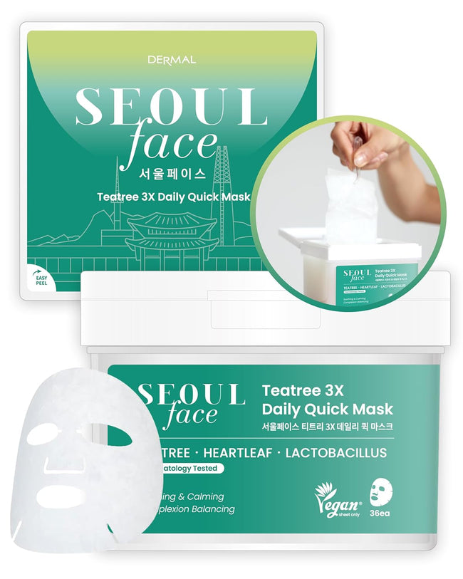 DERMAL Seoul Face Teatree 3X Daily Quick Mask 36pcs — 36pcs