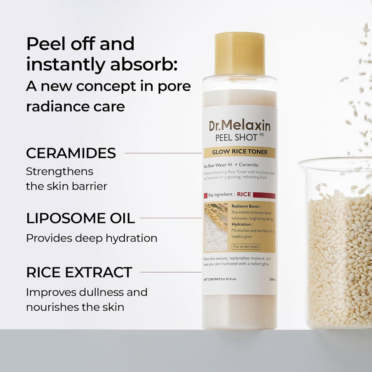 Dr. Melaxin Peel Shot Glow White Rice Toner 200ml — product image 5
