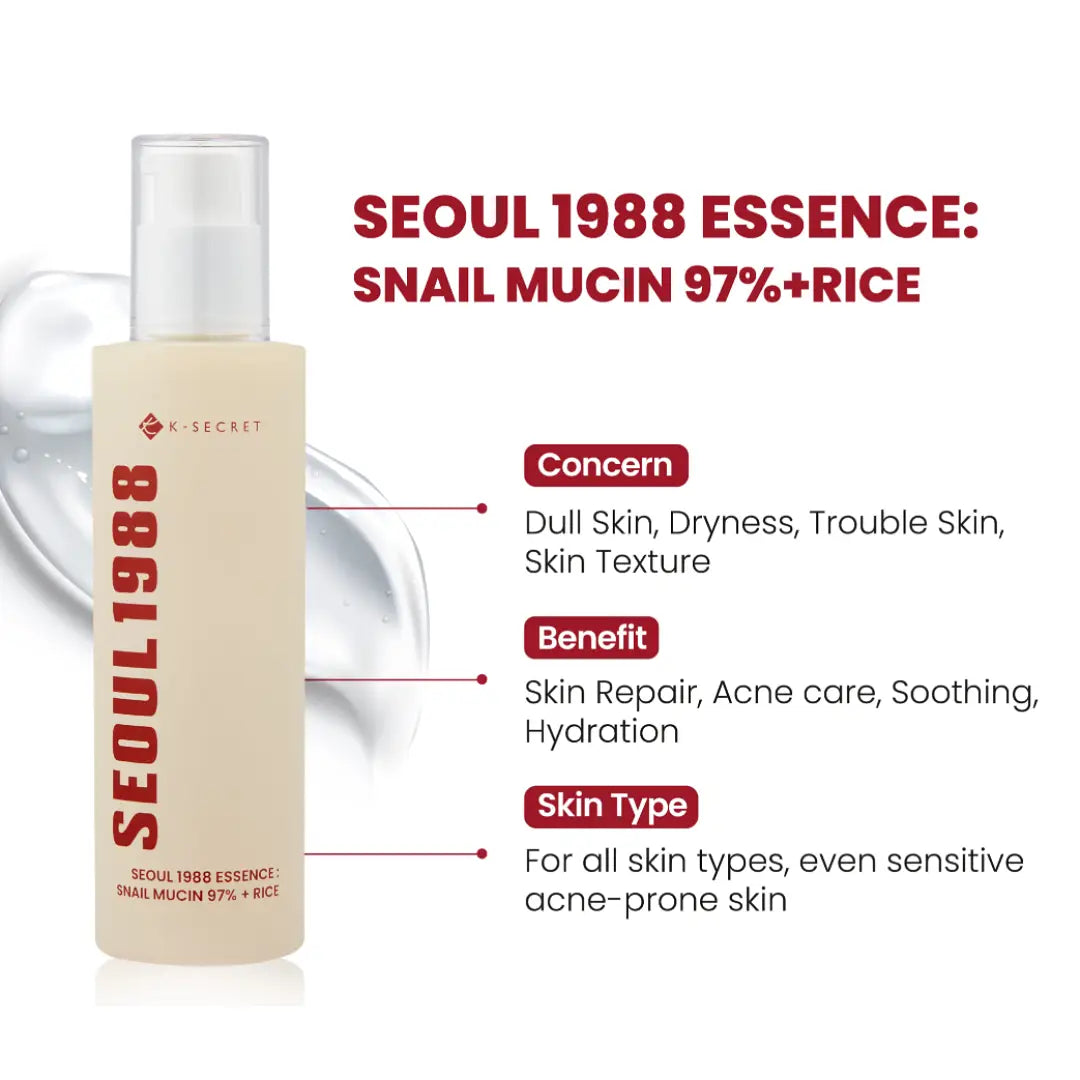 KSECRET Seoul 1988 Essence Snail Mucin 97% + Rice 100ml — product image 2