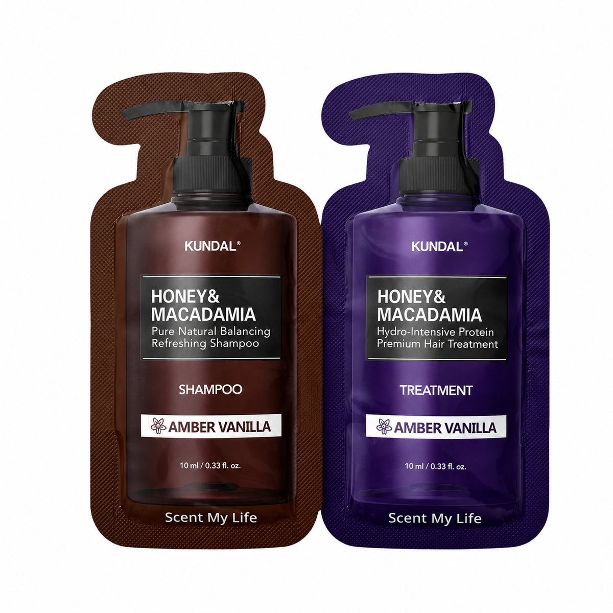 KUNDAL Honey & Macadamia Shampoo & Treatment Set 10ml+10ml — AMBER VANILLA SET