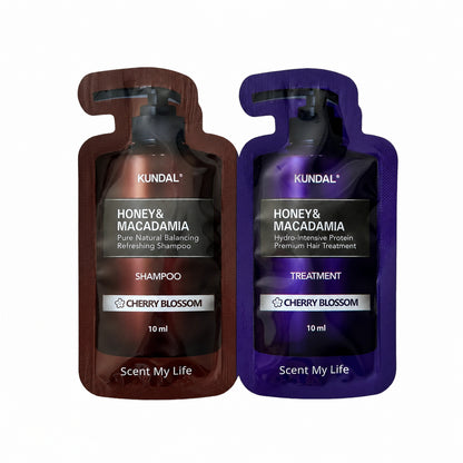 KUNDAL Honey & Macadamia Shampoo & Treatment Set 10ml+10ml — CHERRY BLOSSOM SET