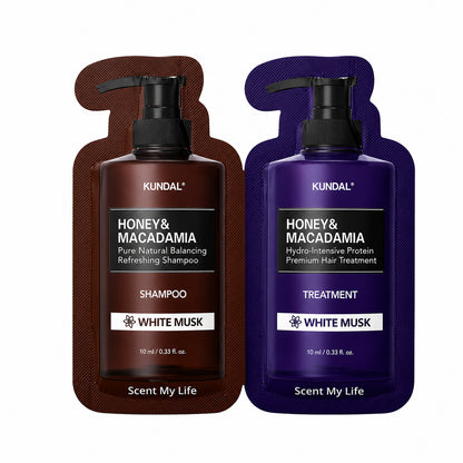 KUNDAL Honey & Macadamia Shampoo & Treatment Set 10ml+10ml — WHITE MUSK SET