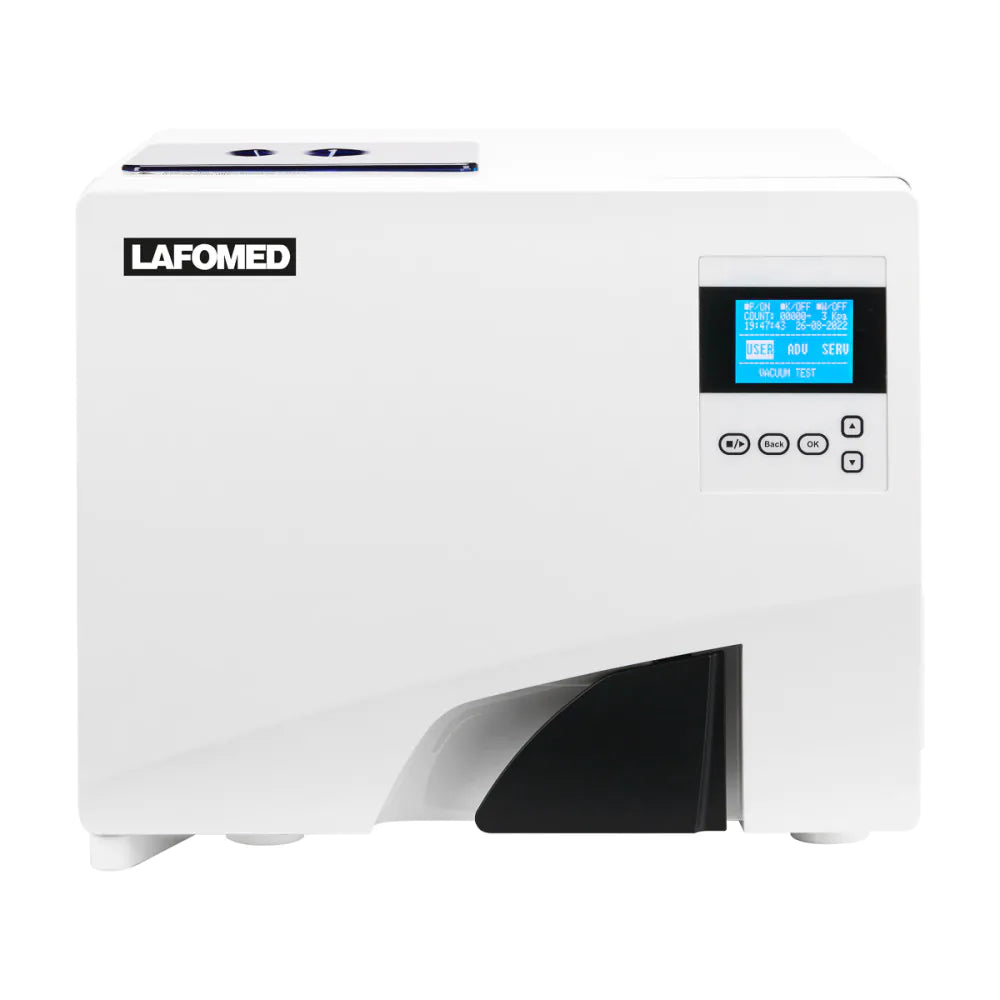 Lafomed Premium 12 L white autoclave — front detail