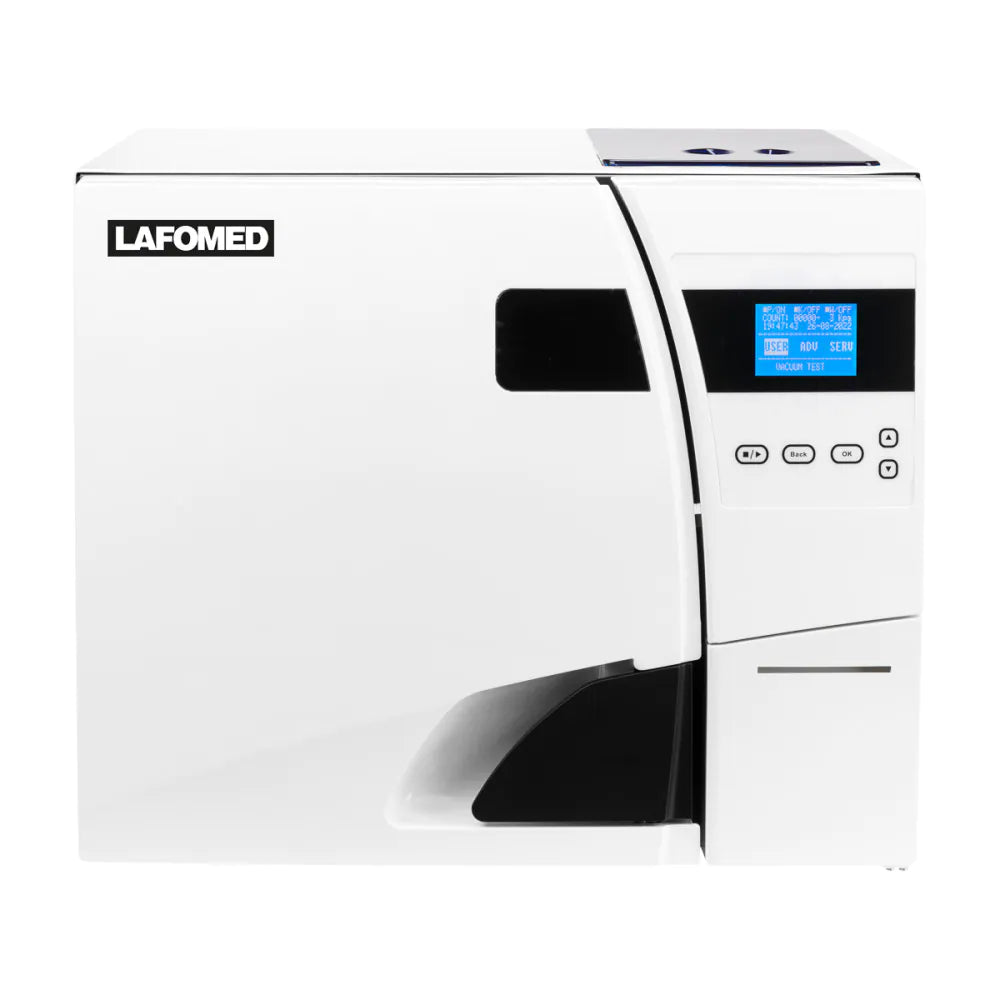 Lafomed Premium 23 L white autoclave — front detail