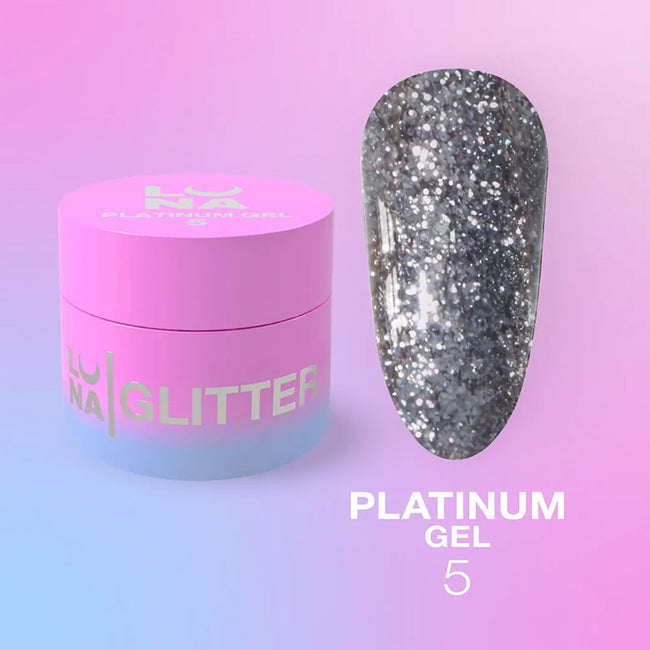 Glitter-Gel für Nägel LUNAMOON - Platinum Gel Nr. 5 - 5ml