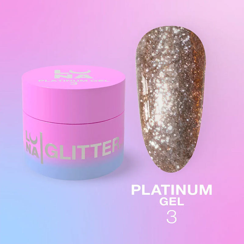 Glitter-Gel für Nägel LUNAMOON - Platinum Gel Nr. 3 -5ml