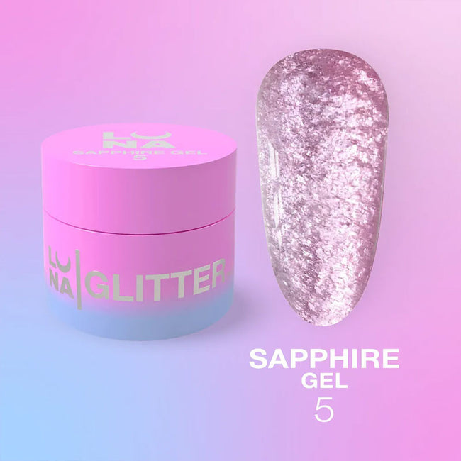 Glitter-Gel für Nägel LUNAMOON - Sapphire Gel Nr. 5 - 5ml