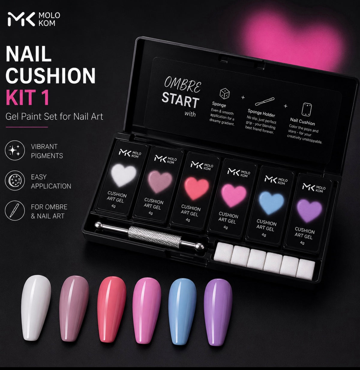 MOLOKOM Nail Cushion Kit 1 - Gel Paint Set for Nail Art