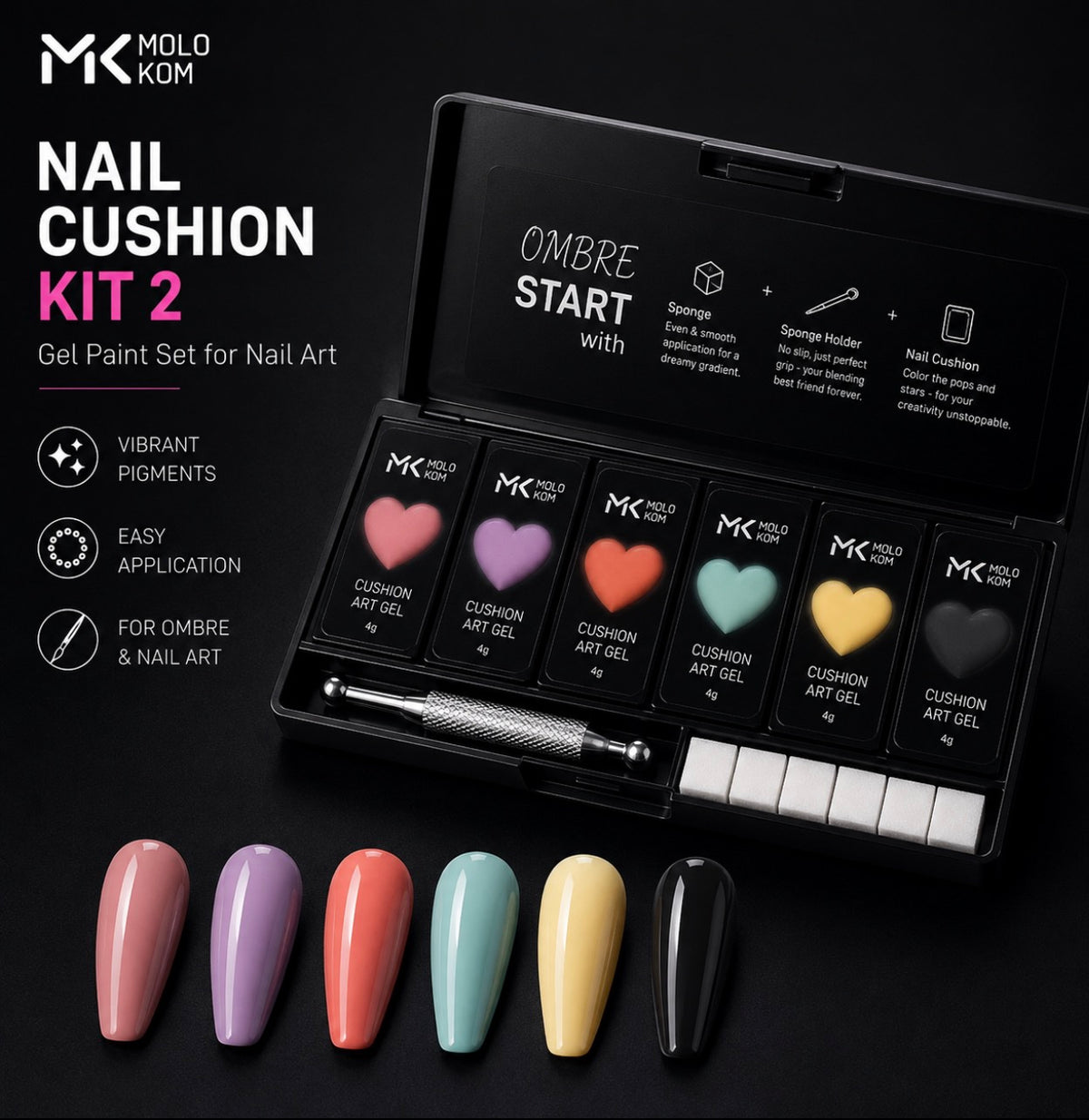 MOLOKOM Nail Cushion Kit 2 - Gel Paint Set for Nail Art