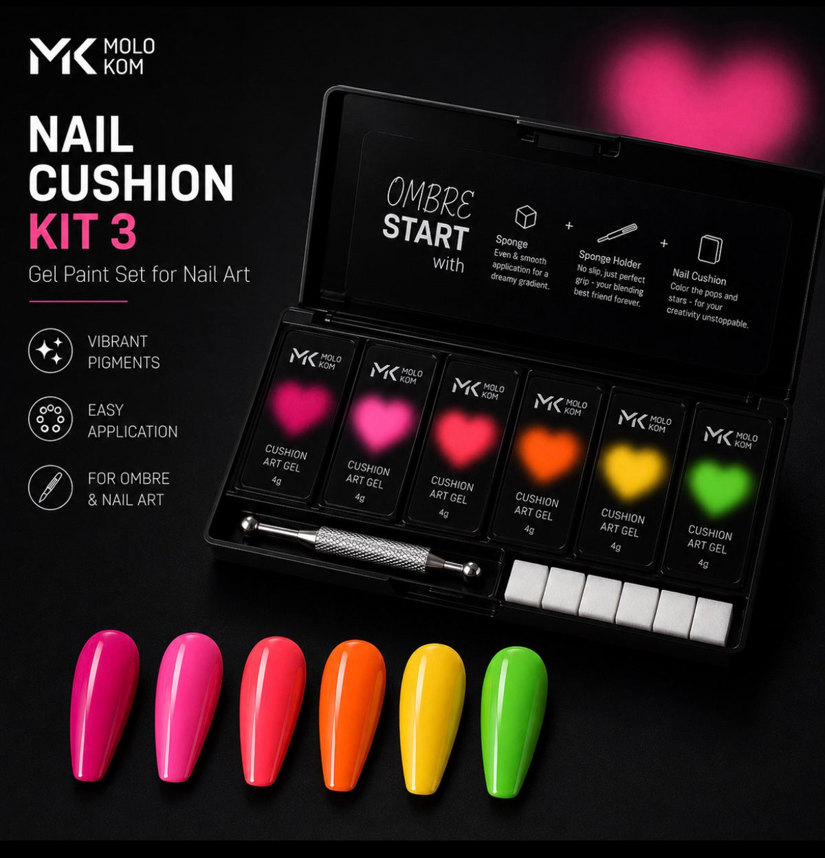MOLOKOM Nail Cushion Kit 3 - Gel Paint Set for Nail Art