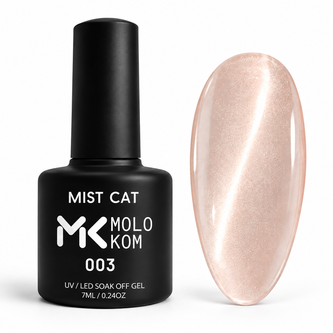 MOLOKOM Mist Cat 003 7 ml — bottle and matching semi-transparent cat-eye colour swatch