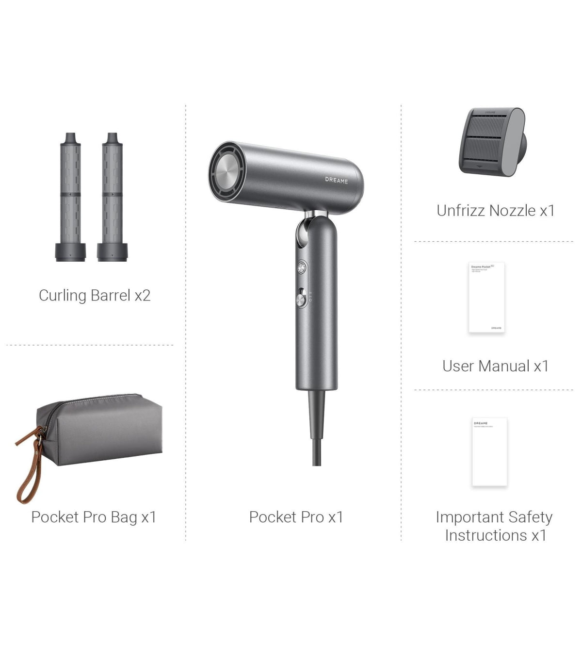 Dreame Pocket Pro AHD51 Pro Hair Dryer — Grey — product and feature view 6