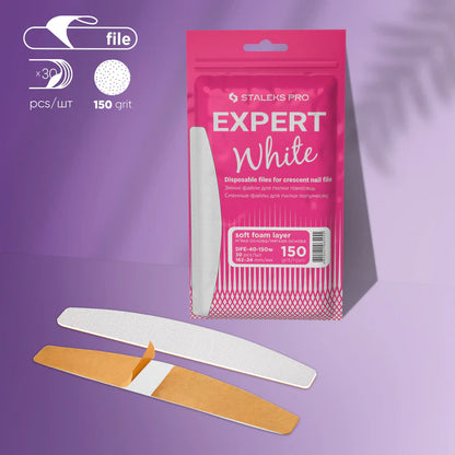 Refill pads for crescent nail file soft based Staleks Pro Expert 40, 150 grit 30 pcs, WHITE