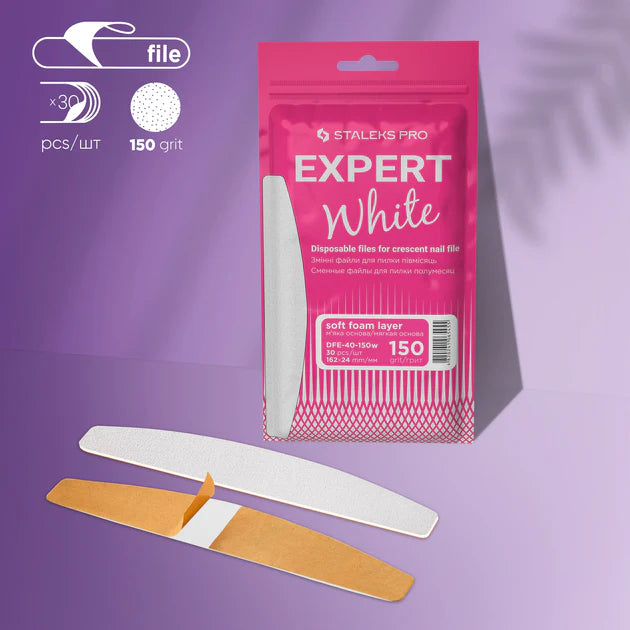 Refill pads for crescent nail file soft based Staleks Pro Expert 40, 150 grit 30 pcs, WHITE