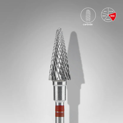 STALEKS EXPERT Carbide nail drill bit for left-handed users cone red, head diameter 6 mm, working part 14 mm