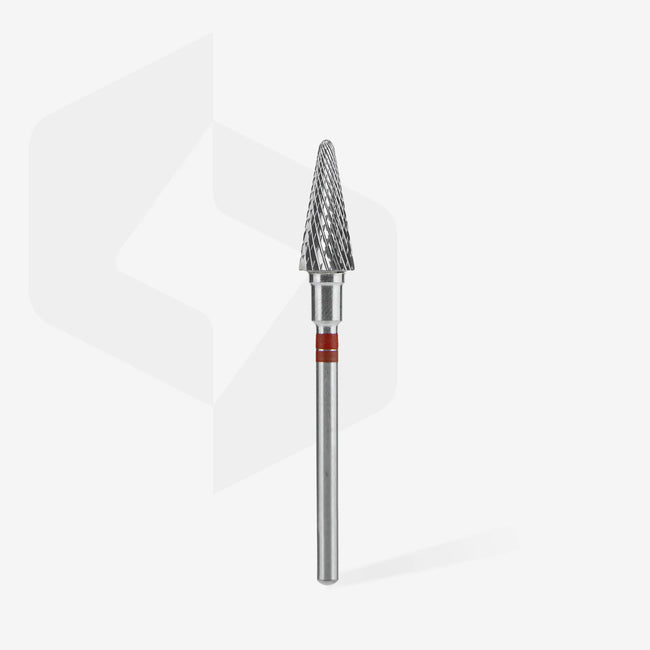 STALEKS EXPERT Carbide nail drill bit for left-handed users cone red, head diameter 6 mm, working part 14 mm