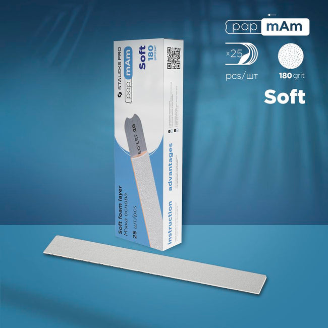 Adhesive nail files for straight base on a soft foam layer STALEKS EXPERT 20, 180 grit (25pc)
