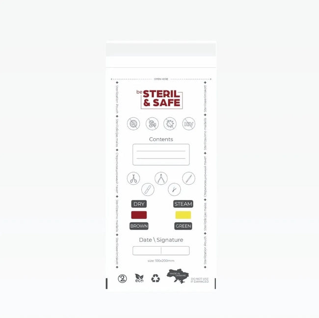 be STERIL&SAFE Kraft Bags 100*200mm (100 pcs) White