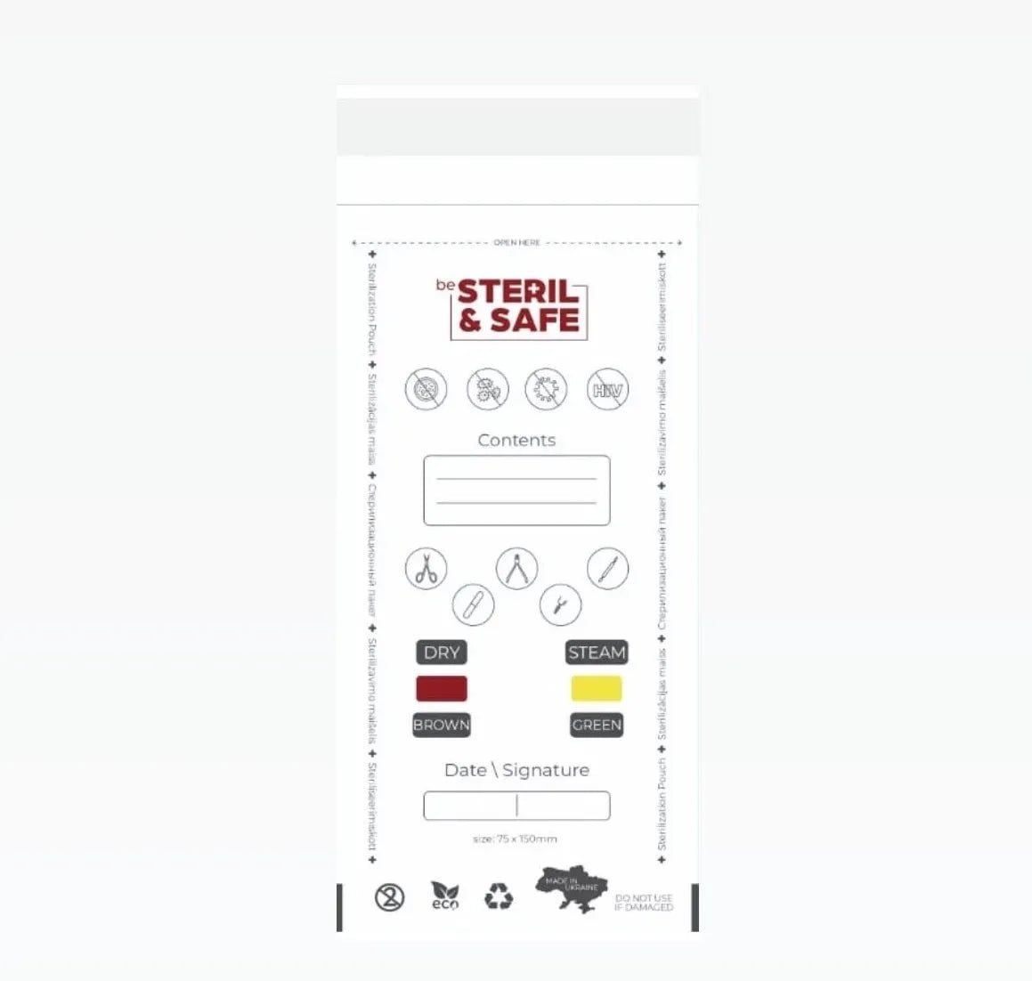 be STERIL&SAFE Kraft Bags 75*150mm (100 pcs) White
