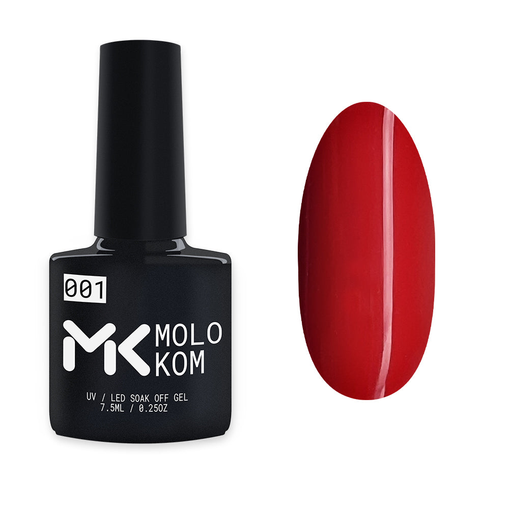 MOLOKOM 001 gel polish and its red colour sample